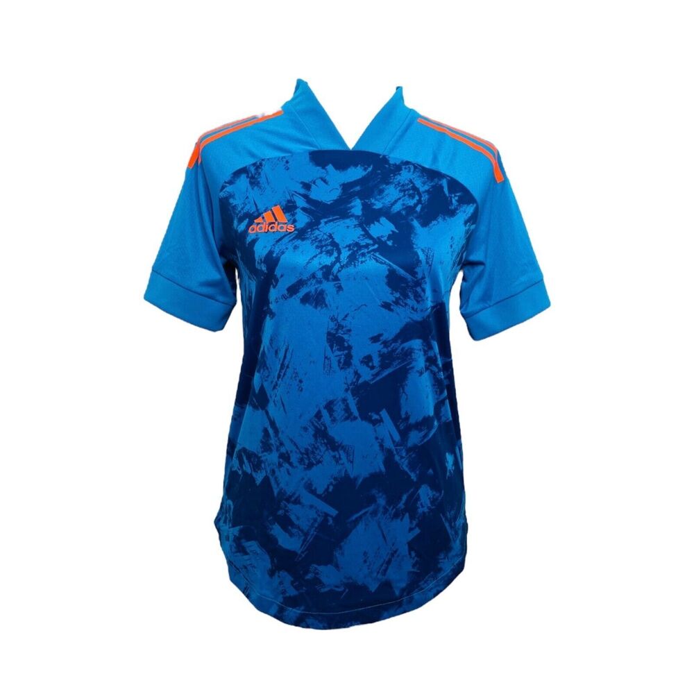 Adidas Boy’s Shirt Blue Prime Blue Short Sleeve Athletic V-Neck Size Large